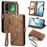 Geometric Zipper Wallet Side Buckle Leather Phone Case, For Xiaomi 17 Pro Max, For Xiaomi 17 Pro, For Xiaomi 17, For Xiaomi Poco M7 4G 169mm, For Redmi 15C 5G / 4G Glodal 171mm, For Xiaomi 15T Pro, For Xiaomi 15T, For Redmi Note 14 4G 164.84mm