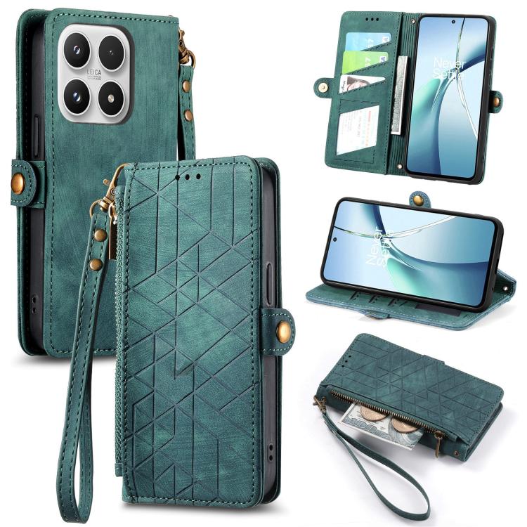 Geometric Zipper Wallet Side Buckle Leather Phone Case, For Xiaomi 17 Pro Max, For Xiaomi 17 Pro, For Xiaomi 17, For Xiaomi Poco M7 4G 169mm, For Redmi 15C 5G / 4G Glodal 171mm, For Xiaomi 15T Pro, For Xiaomi 15T, For Redmi Note 14 4G 164.84mm