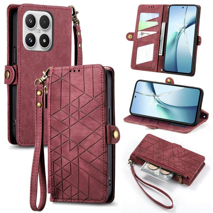 Geometric Zipper Wallet Side Buckle Leather Phone Case, For Xiaomi 17 Pro Max, For Xiaomi 17 Pro, For Xiaomi 17, For Xiaomi Poco M7 4G 169mm, For Redmi 15C 5G / 4G Glodal 171mm, For Xiaomi 15T Pro, For Xiaomi 15T, For Redmi Note 14 4G 164.84mm