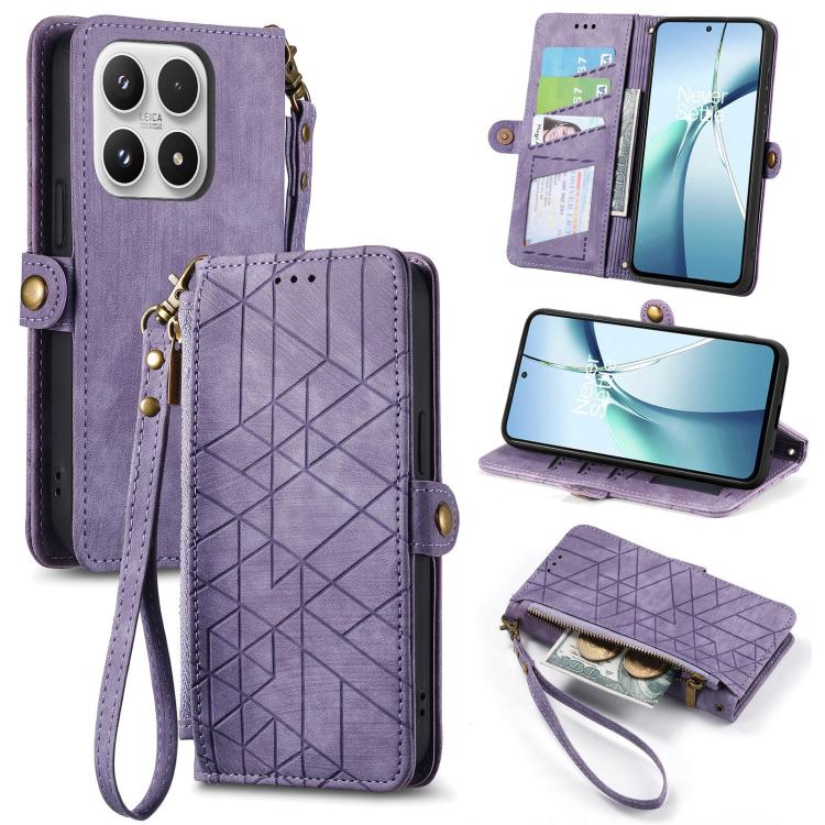 Geometric Zipper Wallet Side Buckle Leather Phone Case, For Xiaomi 17 Pro Max, For Xiaomi 17 Pro, For Xiaomi 17, For Xiaomi Poco M7 4G 169mm, For Redmi 15C 5G / 4G Glodal 171mm, For Xiaomi 15T Pro, For Xiaomi 15T, For Redmi Note 14 4G 164.84mm