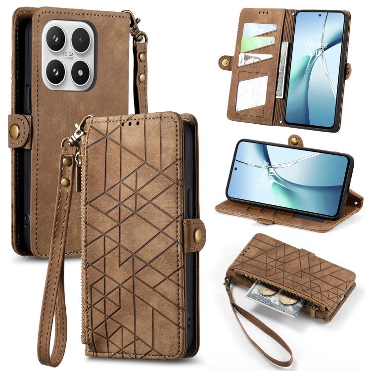 Geometric Zipper Wallet Side Buckle Leather Phone Case, For Xiaomi 17 Pro Max, For Xiaomi 17 Pro, For Xiaomi 17, For Xiaomi Poco M7 4G 169mm, For Redmi 15C 5G / 4G Glodal 171mm, For Xiaomi 15T Pro, For Xiaomi 15T, For Redmi Note 14 4G 164.84mm