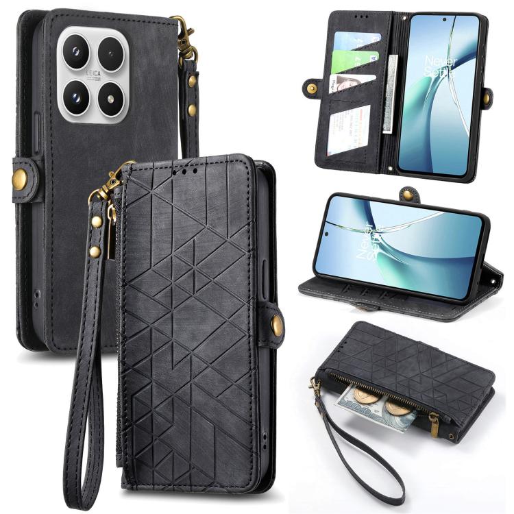 Geometric Zipper Wallet Side Buckle Leather Phone Case, For Xiaomi 17 Pro Max, For Xiaomi 17 Pro, For Xiaomi 17, For Xiaomi Poco M7 4G 169mm, For Redmi 15C 5G / 4G Glodal 171mm, For Xiaomi 15T Pro, For Xiaomi 15T, For Redmi Note 14 4G 164.84mm