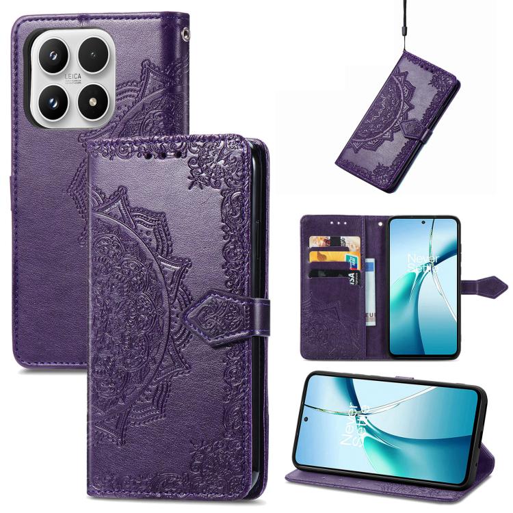 Mandala Flower Embossed Leather Phone Case, For Xiaomi Poco X8 Pro Max 5G, For Xiaomi Poco X8 Pro 5G, For Redmi Turbo 5 Max 5G, For Redmi Turbo 5 5G, For Xiaomi 17 Pro Max, For Xiaomi 17 Pro, For Xiaomi 17, For Xiaomi Poco M7 4G 169mm