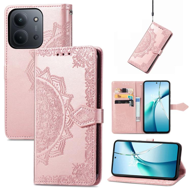 Mandala Flower Embossed Leather Phone Case, For Xiaomi Redmi Note 14 Pro+ 5G, For Xiaomi Redmi Note 14 Pro 5G, For Redmi 15C 5G / 4G Glodal 171mm