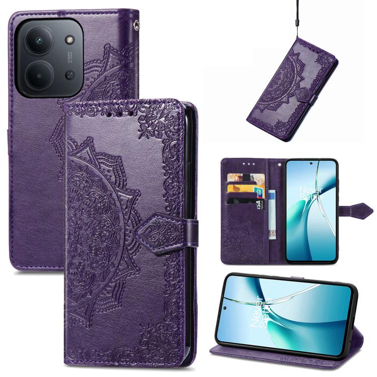 Mandala Flower Embossed Leather Phone Case, For Xiaomi Redmi Note 14 Pro+ 5G, For Xiaomi Redmi Note 14 Pro 5G, For Redmi 15C 5G / 4G Glodal 171mm