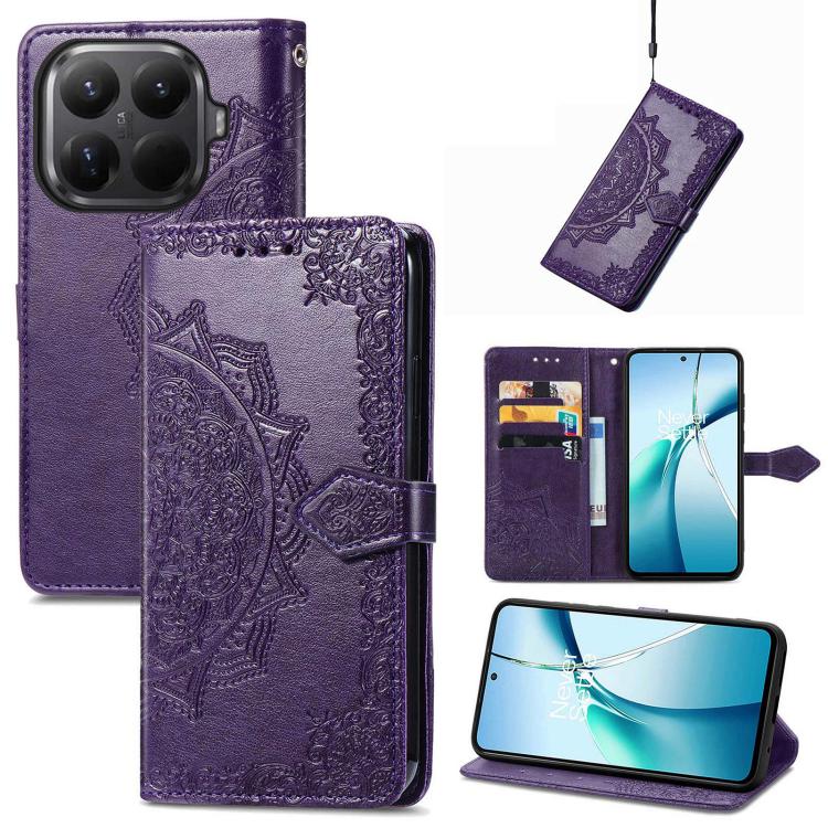 Mandala Flower Embossed Leather Phone Case, For Xiaomi 15T Pro, For Xiaomi 15T, For Xiaomi 15 Ultra, For Redmi Turbo 4, For Xiaomi Poco X7 Pro, For Xiaomi 15 Pro, For Xiaomi 15, For Xiaomi Redmi Note 14 5G