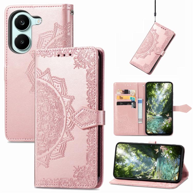Mandala Flower Embossed Leather Phone Case, For Xiaomi Poco X8 Pro Max 5G, For Xiaomi Poco X8 Pro 5G, For Redmi Turbo 5 Max 5G, For Redmi Turbo 5 5G, For Xiaomi 17 Pro Max, For Xiaomi 17 Pro, For Xiaomi 17, For Xiaomi Poco M7 4G 169mm