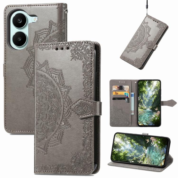 Mandala Flower Embossed Leather Phone Case, For Xiaomi Poco X8 Pro Max 5G, For Xiaomi Poco X8 Pro 5G, For Redmi Turbo 5 Max 5G, For Redmi Turbo 5 5G, For Xiaomi 17 Pro Max, For Xiaomi 17 Pro, For Xiaomi 17, For Xiaomi Poco M7 4G 169mm