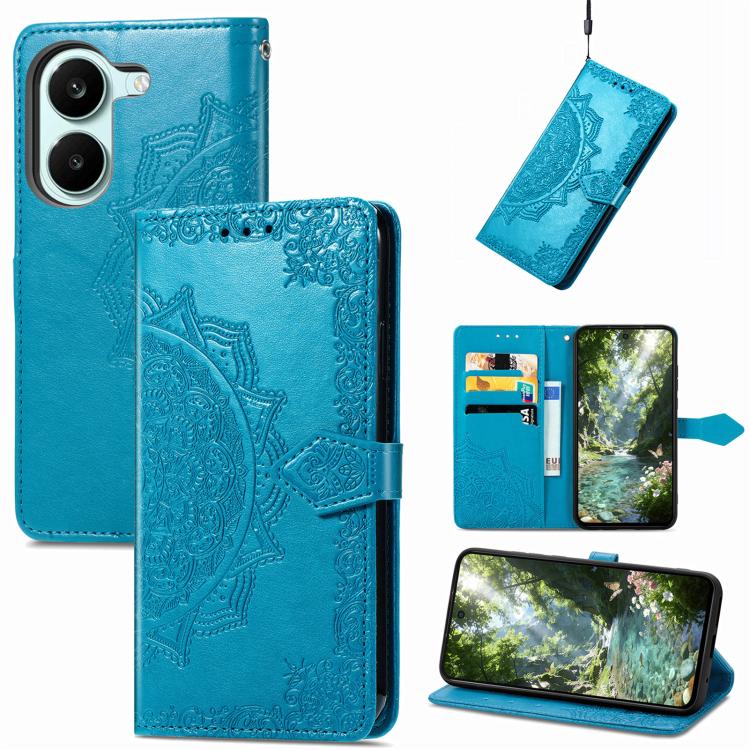 Mandala Flower Embossed Leather Phone Case, For Xiaomi Poco X8 Pro Max 5G, For Xiaomi Poco X8 Pro 5G, For Redmi Turbo 5 Max 5G, For Redmi Turbo 5 5G, For Xiaomi 17 Pro Max, For Xiaomi 17 Pro, For Xiaomi 17, For Xiaomi Poco M7 4G 169mm