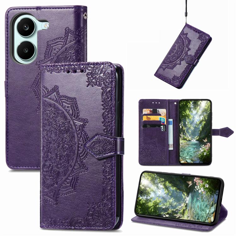 Mandala Flower Embossed Leather Phone Case, For Xiaomi Poco X8 Pro Max 5G, For Xiaomi Poco X8 Pro 5G, For Redmi Turbo 5 Max 5G, For Redmi Turbo 5 5G, For Xiaomi 17 Pro Max, For Xiaomi 17 Pro, For Xiaomi 17, For Xiaomi Poco M7 4G 169mm