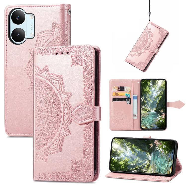 Mandala Flower Embossed Leather Phone Case, For Xiaomi Poco X8 Pro Max 5G, For Xiaomi Poco X8 Pro 5G, For Redmi Turbo 5 Max 5G, For Redmi Turbo 5 5G, For Xiaomi 17 Pro Max, For Xiaomi 17 Pro, For Xiaomi 17, For Xiaomi Poco M7 4G 169mm