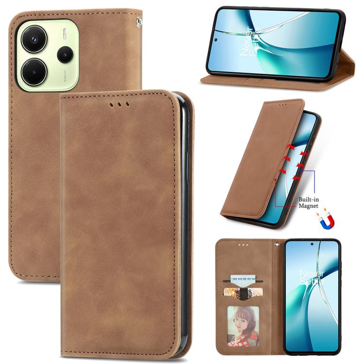 Retro Skin Feel Magnetic Flip Leather Phone Case, For Xiaomi 15T Pro, For Xiaomi 15T, For Redmi Note 14 4G 164.84mm, For Xiaomi 15 Ultra, For Redmi Note 14 4G 163.25mm, For Xiaomi 15 Pro, For Xiaomi 15, For Xiaomi Redmi Note 14 5G