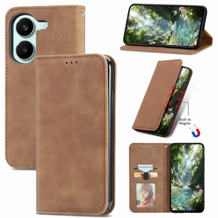 Retro Skin Feel Magnetic Flip Leather Phone Case, For Xiaomi Poco X8 Pro Max 5G, For Xiaomi Poco X8 Pro 5G, For Redmi Turbo 5 Max 5G, For Redmi Turbo 5 5G, For Xiaomi 17 Pro Max, For Xiaomi 17 Pro, For Xiaomi 17, For Xiaomi Poco M7 4G 169mm
