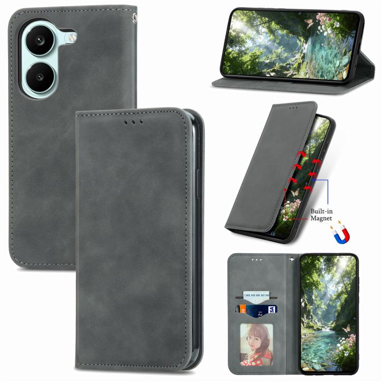 Retro Skin Feel Magnetic Flip Leather Phone Case, For Xiaomi Poco X8 Pro Max 5G, For Xiaomi Poco X8 Pro 5G, For Redmi Turbo 5 Max 5G, For Redmi Turbo 5 5G, For Xiaomi 17 Pro Max, For Xiaomi 17 Pro, For Xiaomi 17, For Xiaomi Poco M7 4G 169mm