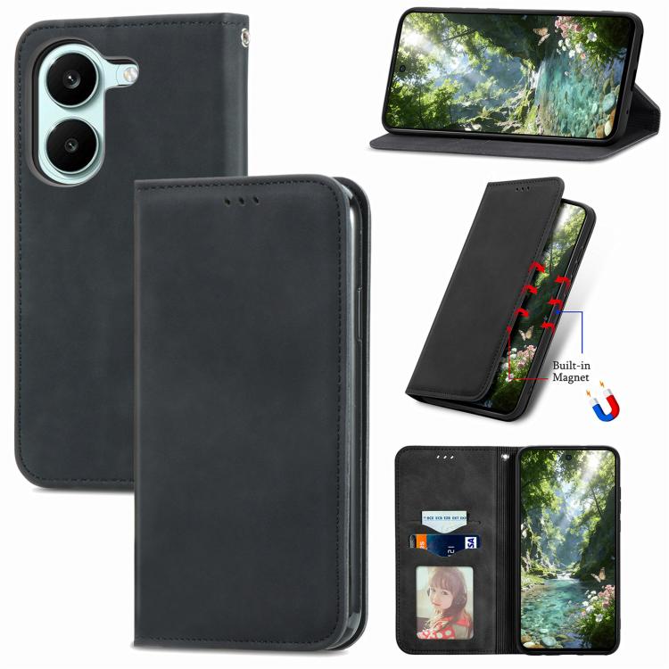 Retro Skin Feel Magnetic Flip Leather Phone Case, For Xiaomi Poco X8 Pro Max 5G, For Xiaomi Poco X8 Pro 5G, For Redmi Turbo 5 Max 5G, For Redmi Turbo 5 5G, For Xiaomi 17 Pro Max, For Xiaomi 17 Pro, For Xiaomi 17, For Xiaomi Poco M7 4G 169mm