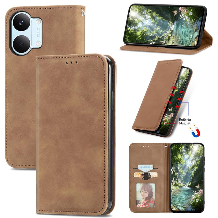 Retro Skin Feel Magnetic Flip Leather Phone Case, For Xiaomi Poco X8 Pro Max 5G, For Xiaomi Poco X8 Pro 5G, For Redmi Turbo 5 Max 5G, For Redmi Turbo 5 5G, For Xiaomi 17 Pro Max, For Xiaomi 17 Pro, For Xiaomi 17, For Xiaomi Poco M7 4G 169mm
