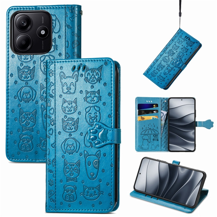 Cat and Dog Embossed Leather Phone Case, For Xiaomi 15, For Xiaomi Redmi Note 14 5G, For Xiaomi Redmi Note 14 Pro+ 5G, For Xiaomi Redmi Note 14 Pro 5G, For Redmi 15C 5G / 4G Global 171mm