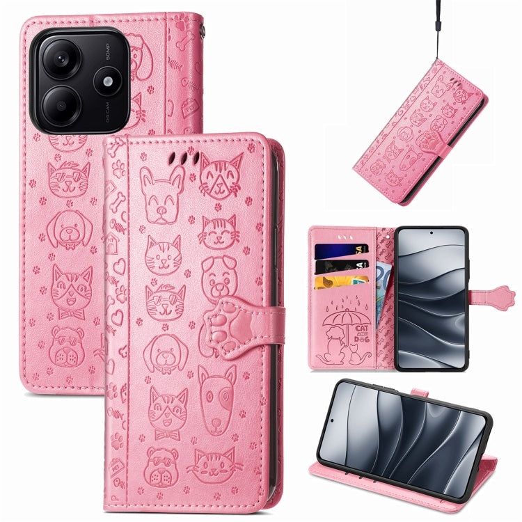 Cat and Dog Embossed Leather Phone Case, For Xiaomi 15, For Xiaomi Redmi Note 14 5G, For Xiaomi Redmi Note 14 Pro+ 5G, For Xiaomi Redmi Note 14 Pro 5G, For Redmi 15C 5G / 4G Global 171mm