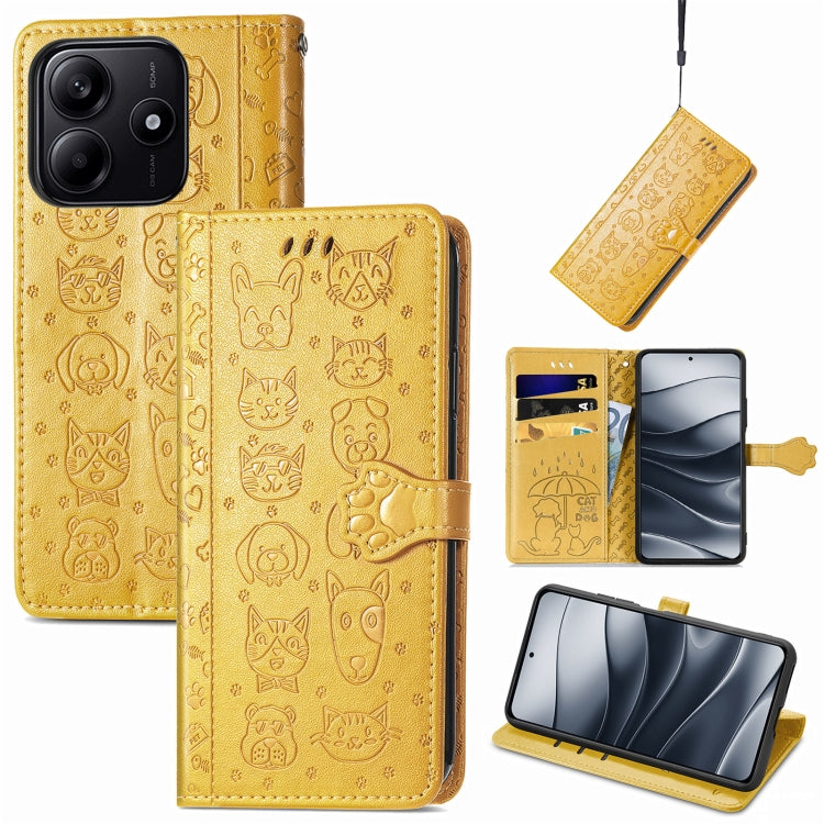 Cat and Dog Embossed Leather Phone Case, For Xiaomi 15, For Xiaomi Redmi Note 14 5G, For Xiaomi Redmi Note 14 Pro+ 5G, For Xiaomi Redmi Note 14 Pro 5G, For Redmi 15C 5G / 4G Global 171mm