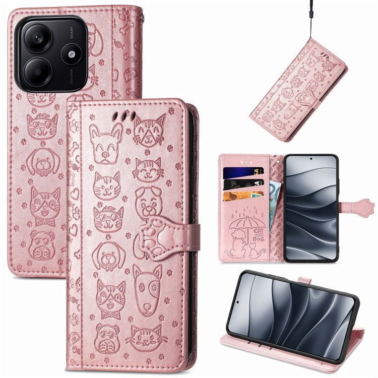 Cat and Dog Embossed Leather Phone Case, For Xiaomi 15, For Xiaomi Redmi Note 14 5G, For Xiaomi Redmi Note 14 Pro+ 5G, For Xiaomi Redmi Note 14 Pro 5G, For Redmi 15C 5G / 4G Global 171mm