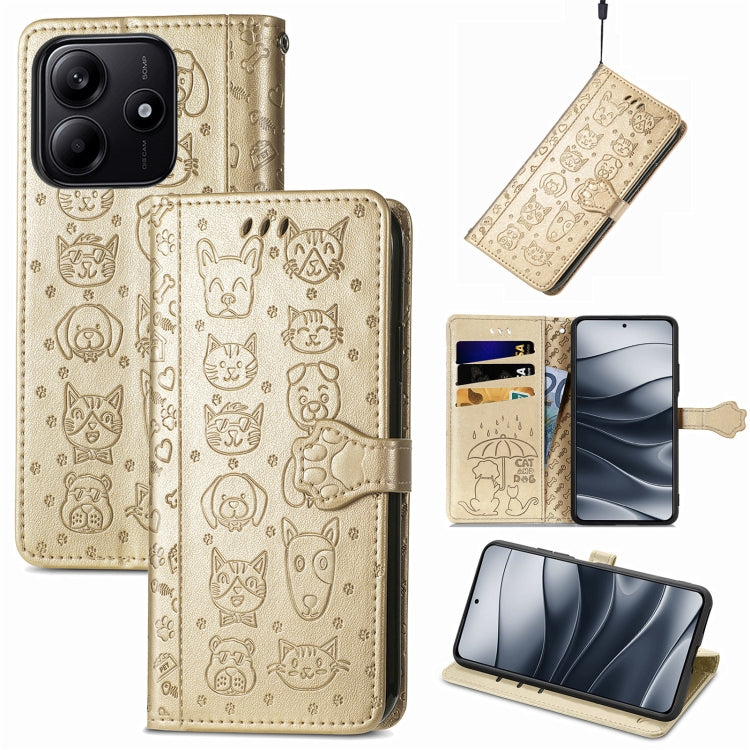 Cat and Dog Embossed Leather Phone Case, For Xiaomi 15, For Xiaomi Redmi Note 14 5G, For Xiaomi Redmi Note 14 Pro+ 5G, For Xiaomi Redmi Note 14 Pro 5G, For Redmi 15C 5G / 4G Global 171mm