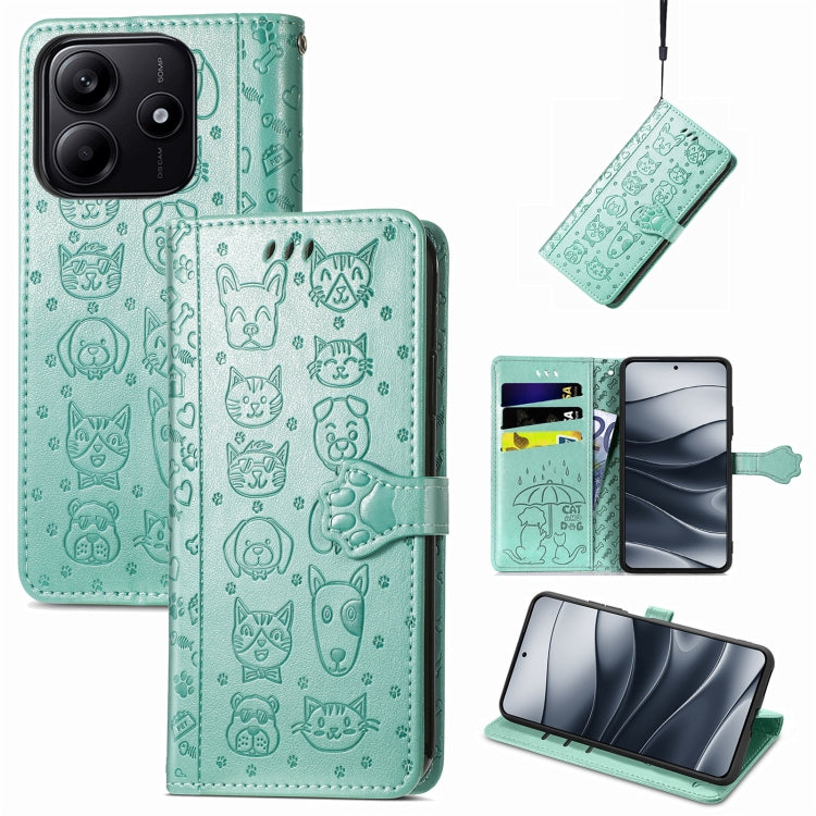 Cat and Dog Embossed Leather Phone Case, For Xiaomi 15, For Xiaomi Redmi Note 14 5G, For Xiaomi Redmi Note 14 Pro+ 5G, For Xiaomi Redmi Note 14 Pro 5G, For Redmi 15C 5G / 4G Global 171mm