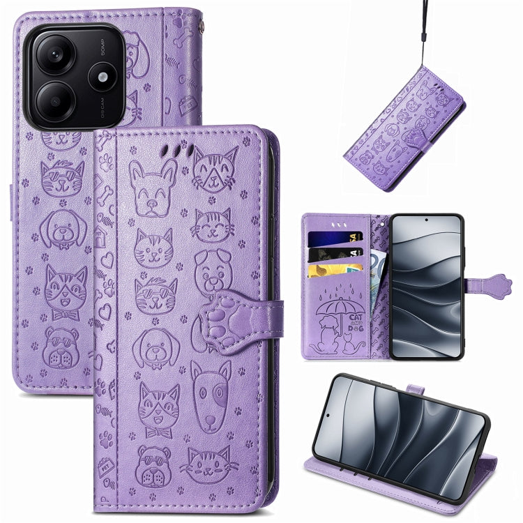 Cat and Dog Embossed Leather Phone Case, For Xiaomi 15, For Xiaomi Redmi Note 14 5G, For Xiaomi Redmi Note 14 Pro+ 5G, For Xiaomi Redmi Note 14 Pro 5G, For Redmi 15C 5G / 4G Global 171mm