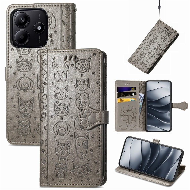 Cat and Dog Embossed Leather Phone Case, For Xiaomi 15, For Xiaomi Redmi Note 14 5G, For Xiaomi Redmi Note 14 Pro+ 5G, For Xiaomi Redmi Note 14 Pro 5G, For Redmi 15C 5G / 4G Global 171mm