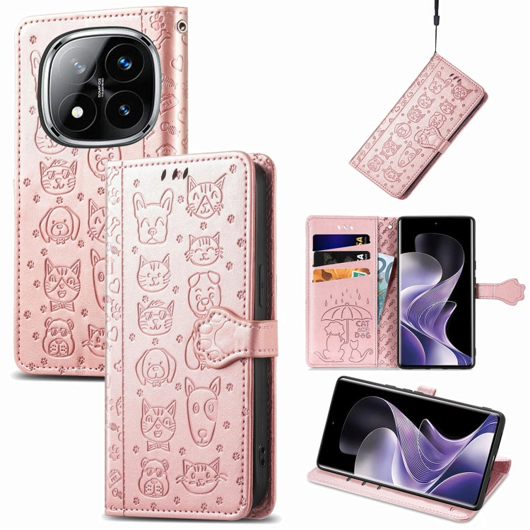 Cat and Dog Embossed Leather Phone Case, For Xiaomi 15, For Xiaomi Redmi Note 14 5G, For Xiaomi Redmi Note 14 Pro+ 5G, For Xiaomi Redmi Note 14 Pro 5G, For Redmi 15C 5G / 4G Global 171mm