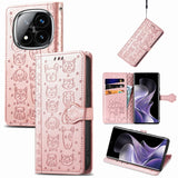 Cat and Dog Embossed Leather Phone Case, For Xiaomi 15, For Xiaomi Redmi Note 14 5G, For Xiaomi Redmi Note 14 Pro+ 5G, For Xiaomi Redmi Note 14 Pro 5G, For Redmi 15C 5G / 4G Global 171mm