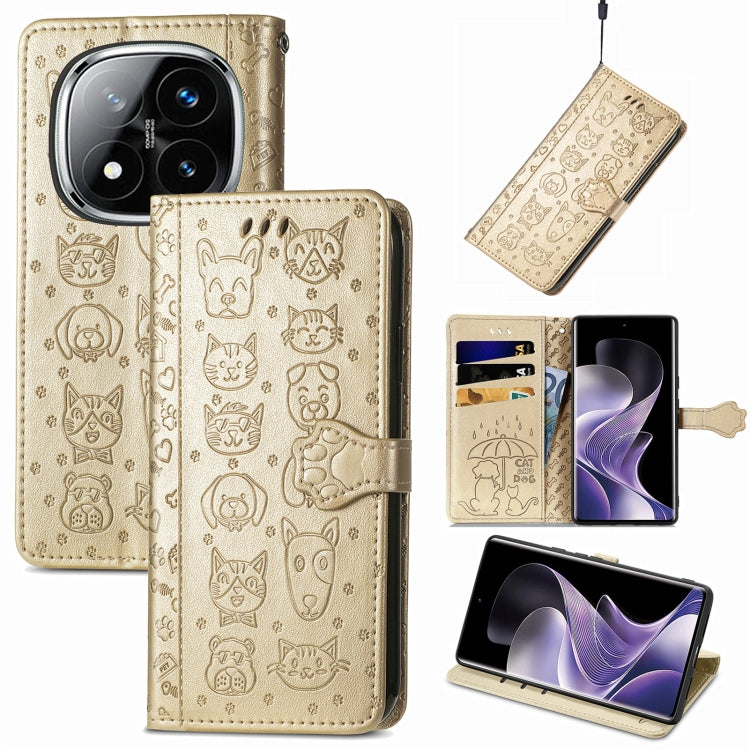 Cat and Dog Embossed Leather Phone Case, For Xiaomi 15, For Xiaomi Redmi Note 14 5G, For Xiaomi Redmi Note 14 Pro+ 5G, For Xiaomi Redmi Note 14 Pro 5G, For Redmi 15C 5G / 4G Global 171mm