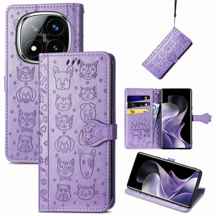 Cat and Dog Embossed Leather Phone Case, For Xiaomi 15, For Xiaomi Redmi Note 14 5G, For Xiaomi Redmi Note 14 Pro+ 5G, For Xiaomi Redmi Note 14 Pro 5G, For Redmi 15C 5G / 4G Global 171mm