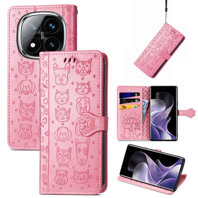 Cat and Dog Embossed Leather Phone Case, For Xiaomi 15, For Xiaomi Redmi Note 14 5G, For Xiaomi Redmi Note 14 Pro+ 5G, For Xiaomi Redmi Note 14 Pro 5G, For Redmi 15C 5G / 4G Global 171mm