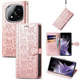Cat and Dog Embossed Leather Phone Case, For Xiaomi 15, For Xiaomi Redmi Note 14 5G, For Xiaomi Redmi Note 14 Pro+ 5G, For Xiaomi Redmi Note 14 Pro 5G, For Redmi 15C 5G / 4G Global 171mm