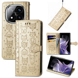 Cat and Dog Embossed Leather Phone Case, For Xiaomi 15, For Xiaomi Redmi Note 14 5G, For Xiaomi Redmi Note 14 Pro+ 5G, For Xiaomi Redmi Note 14 Pro 5G, For Redmi 15C 5G / 4G Global 171mm