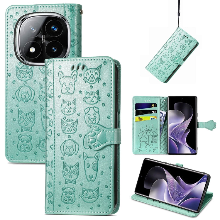 Cat and Dog Embossed Leather Phone Case, For Xiaomi 15, For Xiaomi Redmi Note 14 5G, For Xiaomi Redmi Note 14 Pro+ 5G, For Xiaomi Redmi Note 14 Pro 5G, For Redmi 15C 5G / 4G Global 171mm
