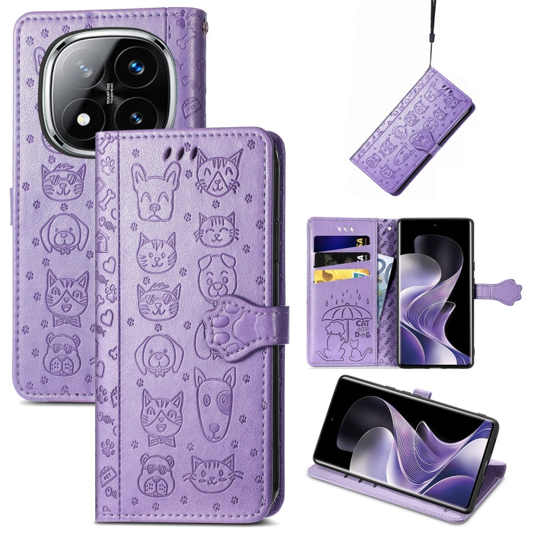Cat and Dog Embossed Leather Phone Case, For Xiaomi 15, For Xiaomi Redmi Note 14 5G, For Xiaomi Redmi Note 14 Pro+ 5G, For Xiaomi Redmi Note 14 Pro 5G, For Redmi 15C 5G / 4G Global 171mm
