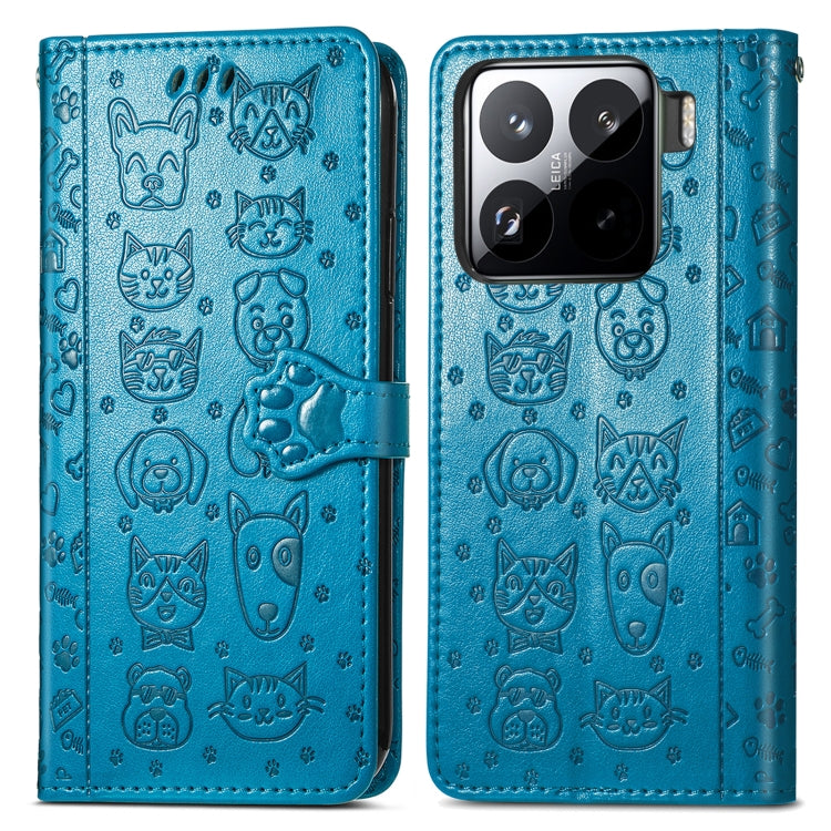 Cat and Dog Embossed Leather Phone Case, For Xiaomi 15, For Xiaomi Redmi Note 14 5G, For Xiaomi Redmi Note 14 Pro+ 5G, For Xiaomi Redmi Note 14 Pro 5G, For Redmi 15C 5G / 4G Global 171mm