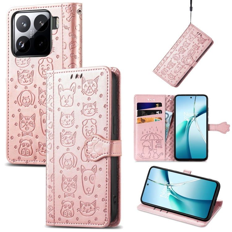 Cat and Dog Embossed Leather Phone Case, For Xiaomi 15, For Xiaomi Redmi Note 14 5G, For Xiaomi Redmi Note 14 Pro+ 5G, For Xiaomi Redmi Note 14 Pro 5G, For Redmi 15C 5G / 4G Global 171mm