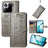 Cat and Dog Embossed Leather Phone Case, For Xiaomi 15, For Xiaomi Redmi Note 14 5G, For Xiaomi Redmi Note 14 Pro+ 5G, For Xiaomi Redmi Note 14 Pro 5G, For Redmi 15C 5G / 4G Global 171mm