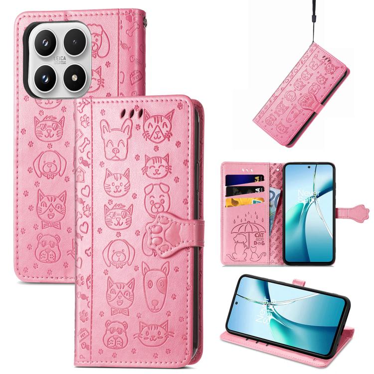 Cat and Dog Embossed Leather Phone Case, For Xiaomi 17, For Xiaomi Poco M7 4G 169mm, For Xiaomi 15T Pro, For Xiaomi 15T, For Xiaomi 15 Ultra, For Xiaomi 15 Pro