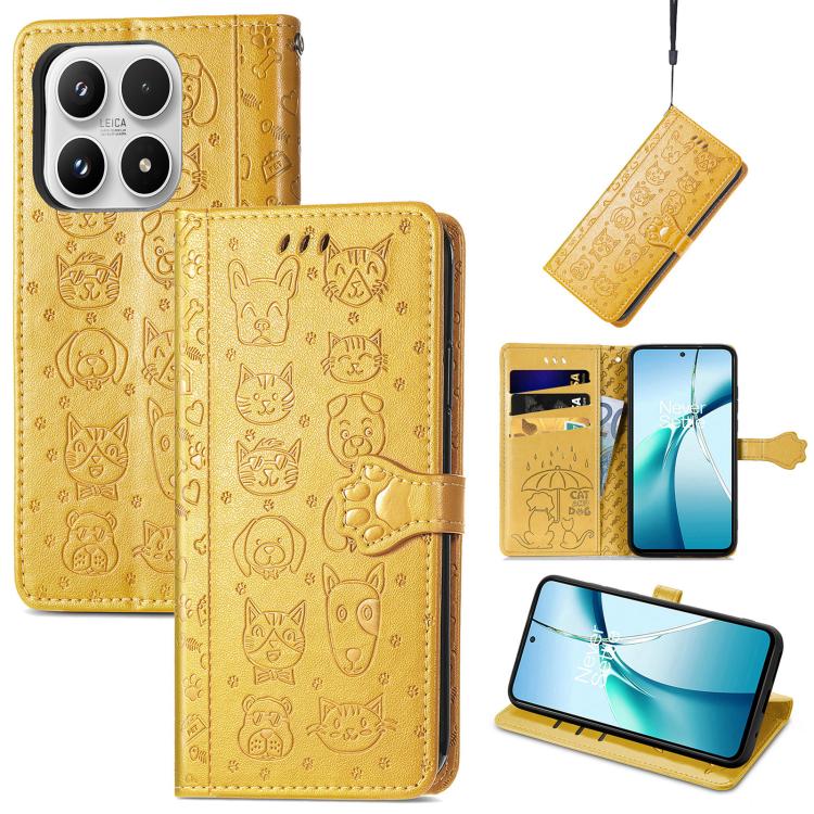 Cat and Dog Embossed Leather Phone Case, For Xiaomi 17, For Xiaomi Poco M7 4G 169mm, For Xiaomi 15T Pro, For Xiaomi 15T, For Xiaomi 15 Ultra, For Xiaomi 15 Pro