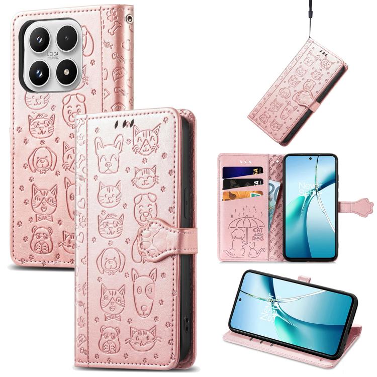 Cat and Dog Embossed Leather Phone Case, For Xiaomi 17, For Xiaomi Poco M7 4G 169mm, For Xiaomi 15T Pro, For Xiaomi 15T, For Xiaomi 15 Ultra, For Xiaomi 15 Pro