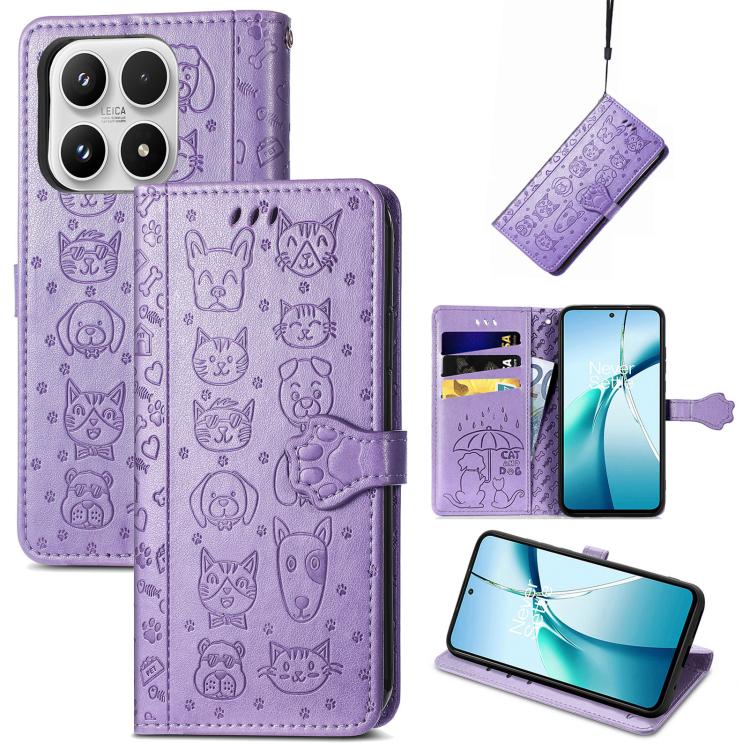 Cat and Dog Embossed Leather Phone Case, For Xiaomi 17, For Xiaomi Poco M7 4G 169mm, For Xiaomi 15T Pro, For Xiaomi 15T, For Xiaomi 15 Ultra, For Xiaomi 15 Pro
