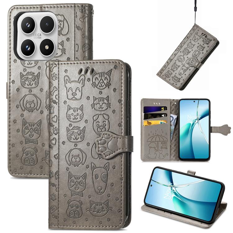 Cat and Dog Embossed Leather Phone Case, For Xiaomi 17, For Xiaomi Poco M7 4G 169mm, For Xiaomi 15T Pro, For Xiaomi 15T, For Xiaomi 15 Ultra, For Xiaomi 15 Pro