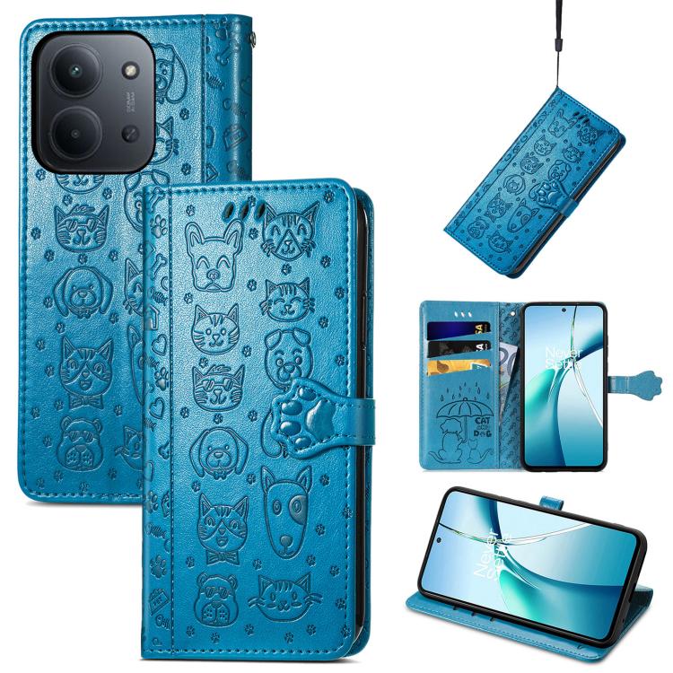 Cat and Dog Embossed Leather Phone Case, For Xiaomi 15, For Xiaomi Redmi Note 14 5G, For Xiaomi Redmi Note 14 Pro+ 5G, For Xiaomi Redmi Note 14 Pro 5G, For Redmi 15C 5G / 4G Global 171mm
