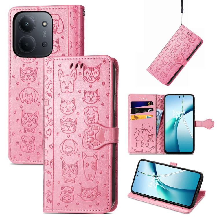 Cat and Dog Embossed Leather Phone Case, For Xiaomi 15, For Xiaomi Redmi Note 14 5G, For Xiaomi Redmi Note 14 Pro+ 5G, For Xiaomi Redmi Note 14 Pro 5G, For Redmi 15C 5G / 4G Global 171mm