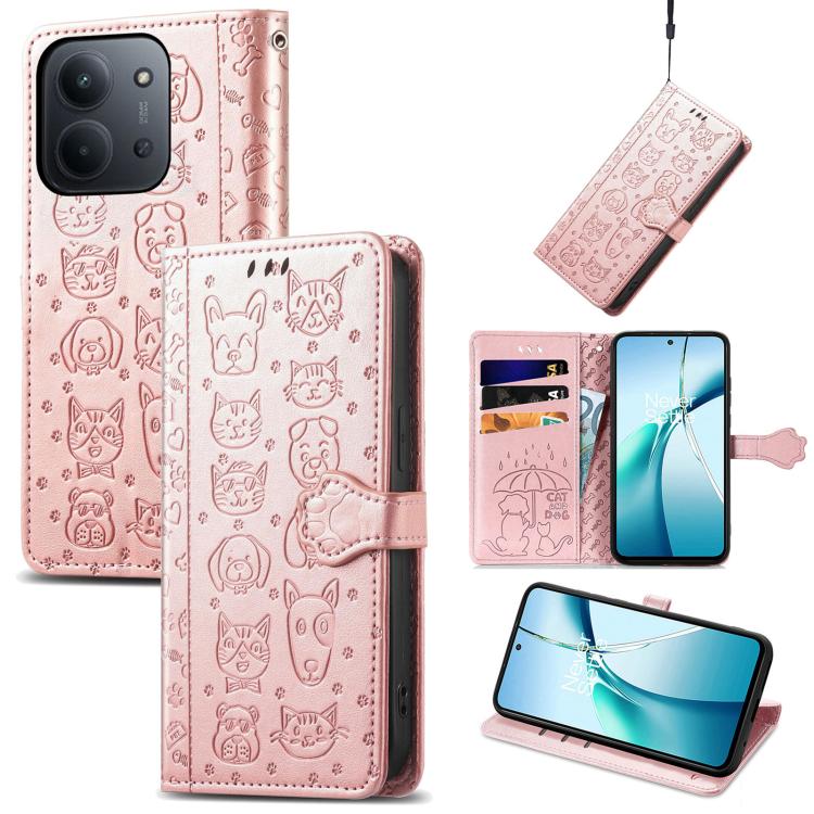 Cat and Dog Embossed Leather Phone Case, For Xiaomi 15, For Xiaomi Redmi Note 14 5G, For Xiaomi Redmi Note 14 Pro+ 5G, For Xiaomi Redmi Note 14 Pro 5G, For Redmi 15C 5G / 4G Global 171mm