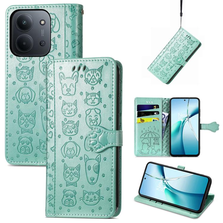 Cat and Dog Embossed Leather Phone Case, For Xiaomi 15, For Xiaomi Redmi Note 14 5G, For Xiaomi Redmi Note 14 Pro+ 5G, For Xiaomi Redmi Note 14 Pro 5G, For Redmi 15C 5G / 4G Global 171mm