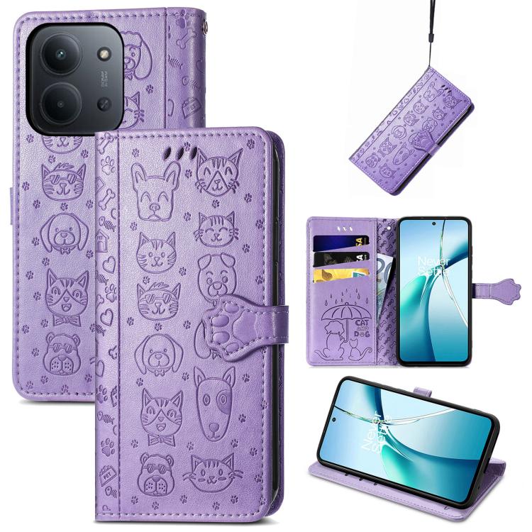 Cat and Dog Embossed Leather Phone Case, For Xiaomi 15, For Xiaomi Redmi Note 14 5G, For Xiaomi Redmi Note 14 Pro+ 5G, For Xiaomi Redmi Note 14 Pro 5G, For Redmi 15C 5G / 4G Global 171mm